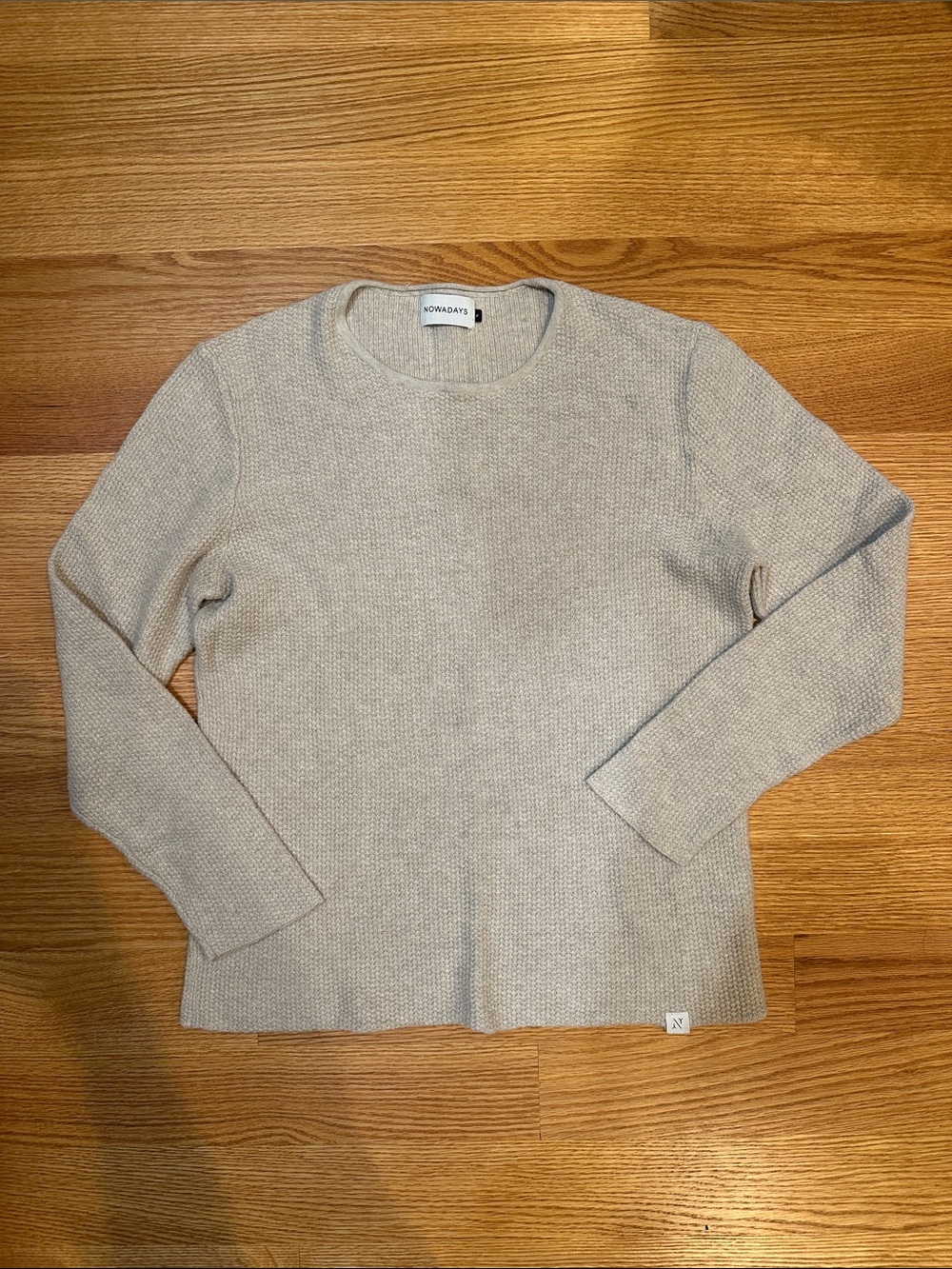 Classic Knitted Crewneck Sweater in Light Beige - Men’s Small